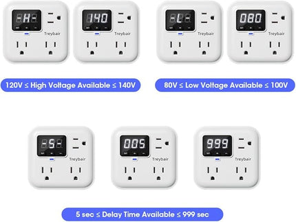 Surge Protectors 3-Outlet LED Display Power Strip with Voltage Protector, 80V-140V Refrigerator Surge Protector for TV Computer,Wall Mount,1800J,3 Pack