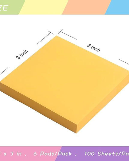 Sticky Notes 3x3 Self-Stick Notes Pads with 6 Bright Colors, Easy to Post for Office, School, Home, 6 Pads/Pack, 100 Sheets/Pad (Orange)
