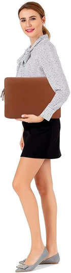 MOSISO Laptop Sleeve Bag 16 inch Compatible with MacBook Air 15 inch 2025-2023 M4 M3 M2/Pro 16 inch 2025-2019 M4 M3 M2 M1, 15-15.6 inch Notebook, PU Leather Padded Bag Waterproof Case, Brown