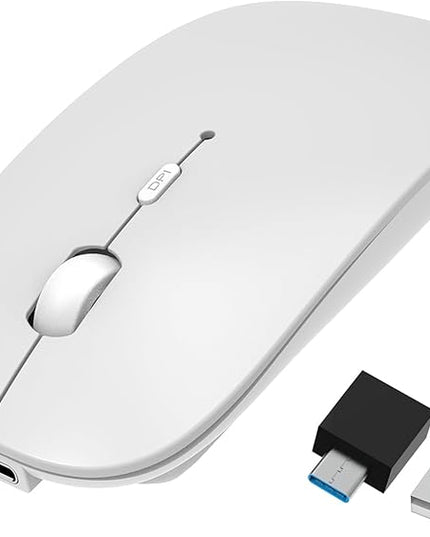 HOTDREAM Bluetooth Wireless Rechargeable Mouse for MacBook Pro/Air/iPad Air/iPad Pro/Laptop/Tablet/iPhone/PC, Bluetooth 5.2/3.0 and 2.4GHz Dual Mode Mouse (White)