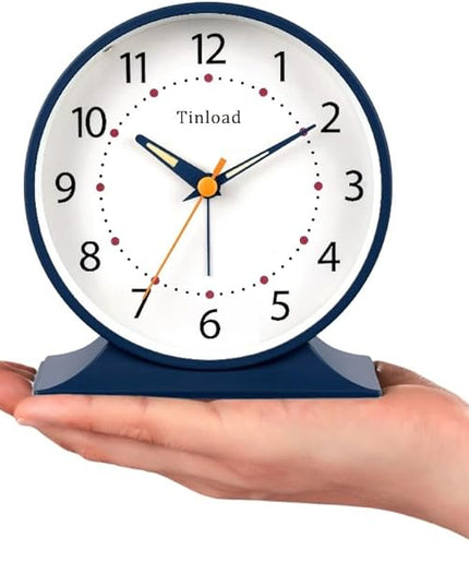 Tinload 4.5" Antique Retro Analog Alarm Clock, Small Silent Bedside Desk Clock with Manual Light, Battery Operated, Snooze, for Living Room, Bedroom, Bedside, Desk(Blue)