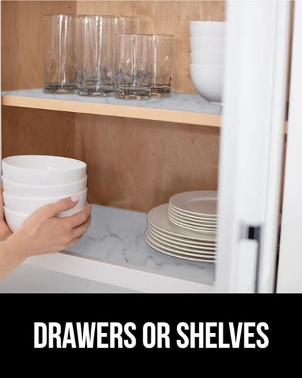 GORILLA GRIP DripGuard Shelf Liner, Non Adhesive Drawer and Kitchen Cabinet Protector, 20x240 Inch, Slip Resistant BPA Free Smooth Surface Plastic Liners for Cabinets, Bathrooms, Closets, Marble