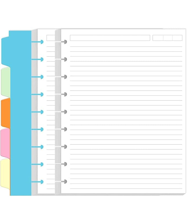 9 Disc Lined Paper Refills for Happy Planners - 100 Sheets/200 Pages Classic Size Lined Paper with 5 Sheets Dividers, 7" x 9.25"