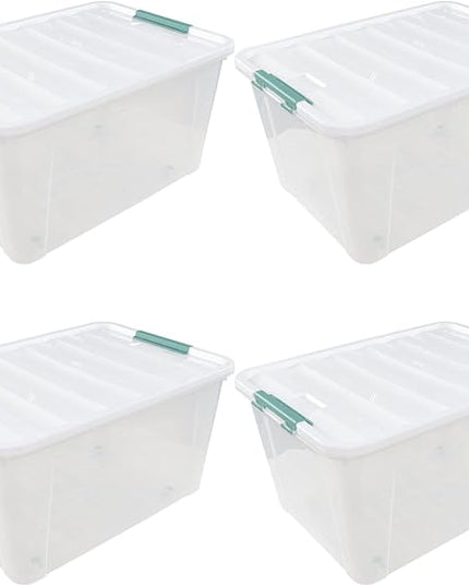 80 L Extra Large Plastic Storage Box, Clear Large Plastic Storage Bins with Wheels, 4-Pack