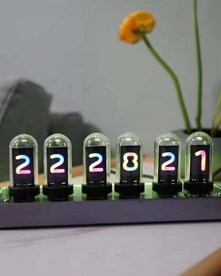 Adventurers IPS Nixie Tube Clock, Creative Electronic DIY Nixie Tube Clock Simulation with 6-Bit IPS LCD Screen,12/24 Hours, RGB Backlit Desktop Decoration,Gifts for Decorating Rooms and Desks