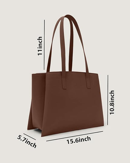 Work Tote Bags for Women 14 Inch - Work Bag Laptop Bag with Zip Compartments - Large PU Leather Office Computer Briefcase