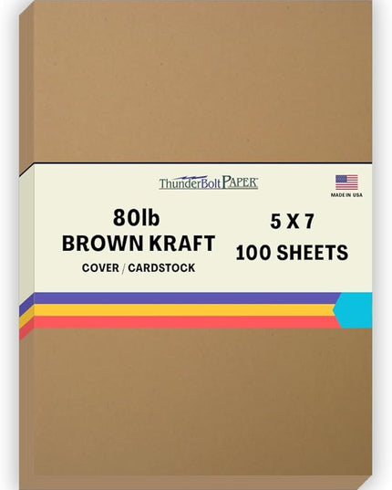 100 Brown Kraft Fiber 80# Cover Paper Sheets - 5" X 7" (5X7 Inches) Photo|Card|Frame Size - Rich Earthy Color with Natural Fibers - 80lb/pound Cardstock - Smooth Finish