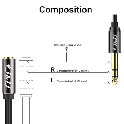 J&D 1/4 inch to 3.5mm Headphone Adapter, Gold Plated 3.5mm 1/8 inch Female TRS to 6.35mm 1/4 inch Male TRS Stereo Audio Cable for Guitar Amp, Amplifiers,Headphones Extension Cable, 6 Feet