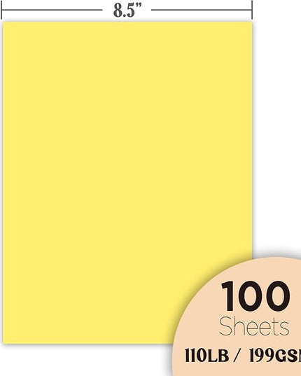 Veritas Yellow Colored Cardstock, 8.5" x 11" Colored Copy paper, 110LB/199GSM Printer Paper, 100 Sheets (1 Reams), Colored Multi-Purpose Paper, Made in USA