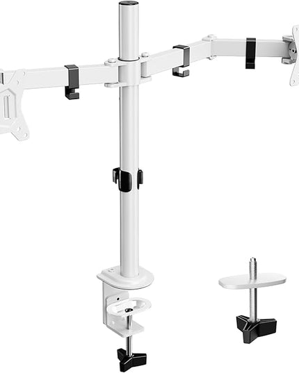 ErGear Fully Adjustable Dual Monitor Mount for 2 Screens up to 32 Inches, Holds up to 17.6 lbs Each Arm, Desk Stand, White