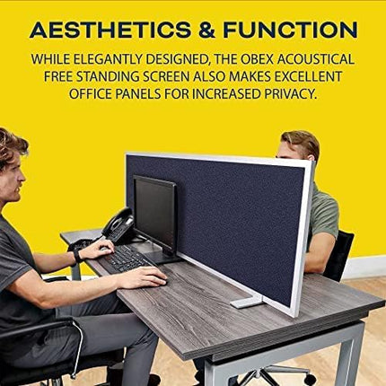 OBEX Acoustical Free Standing Privacy Screen, Cubicle Accessories Desk Privacy Panel, Desk Dividers for Office, Office Furniture Partitions Portable Sound Proof Dividers, 18" x 24", Slate