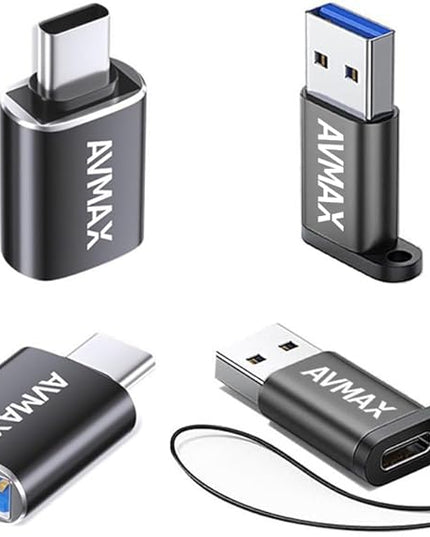 AVMAX USB to USB C Adapter 4Pack, Type C Male to USB Female 3.0 OTG Adapter for iMac,MacBook, iPhone 16 15,iPad,Microsoft Surface,Samsung (Black)