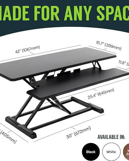 TechOrbits Standing Desk Converter - 42 Inch Adjustable Sit to Stand Up Desk Workstation, MDF Wood, Ergonomic Desk Riser with Keyboard Tray, Desktop Riser for Home Office Computer Laptop, Black 42"
