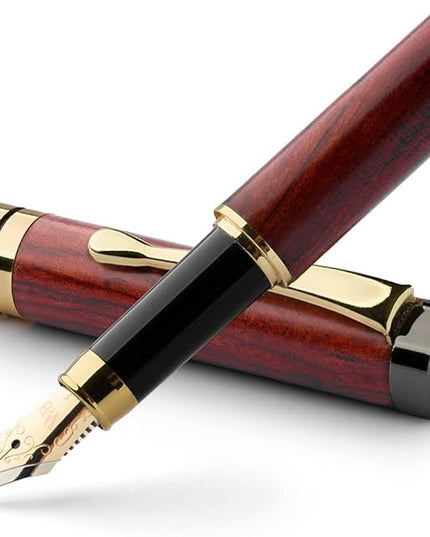 Wordsworth & Black Fountain Pen Set, Luxury Bamboo Wood - Fine Nib, Gift Case; Includes 6 Ink Cartridges, Ink Refill Converter -Journaling, Calligraphy; Drawing, Smooth Writing [Rosewood]