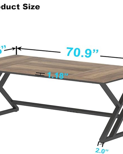 LVB Rustic Large Computer Desk, Industrial Extra Long Home Office Desk, Wood Pc Writing Work Study Computer Table Desk, Farmhouse Workstation Gaming Executive Desk for 2 Person, Rustic Oak, 70 Inch