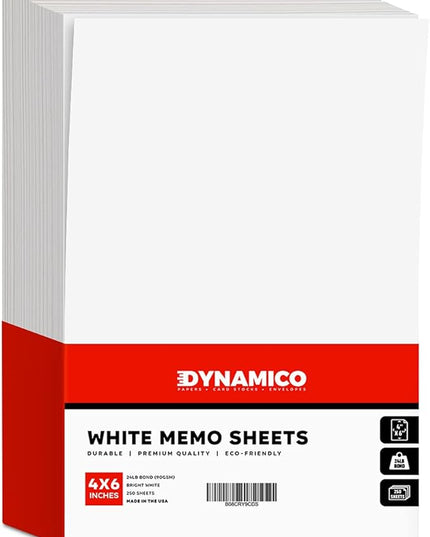 White Memo Sheets Paper – Perfect for Quick Notes, To-Do Lists and Reminders for School, Office and Business | 4 x 6 Inches | 24lb Bond / 60lb Text (90gsm) Paper | 250 Sheets per Pack