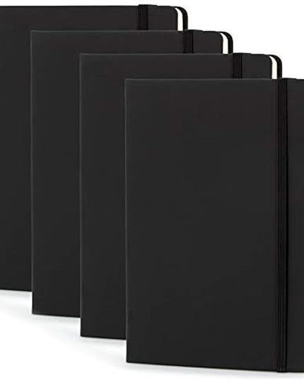 Simply Genius Notebooks - A5, Black, 4-Pack, Hardcover - Dotted Grid Journal for Work & School