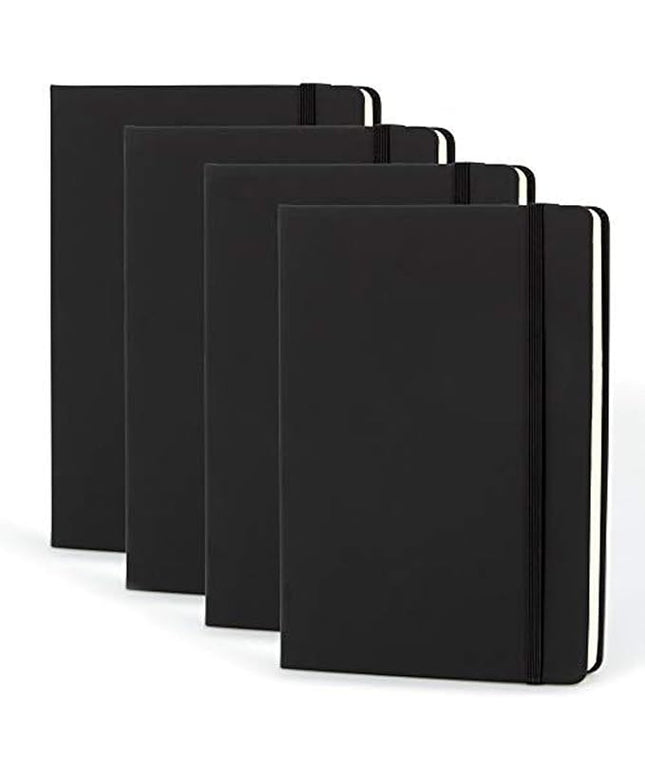 Simply Genius Notebooks - A5, Black, 4-Pack, Hardcover - Dotted Grid Journal for Work & School