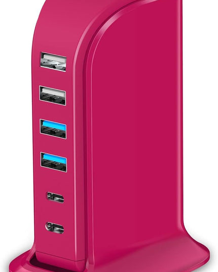 USB Charging Station Multiports Upoy, Charging Hub 6 Ports Dual Type-C, USB Tower Fast Charging for Tablets, Cellphones, Smart Watch, and More Electronic Gadgets, Portable Design, Travel Essentials