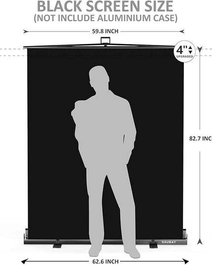 【Easy Set Up】 RAUBAY 59.8 x 82.7in Collapsible Black Backdrop Screen Portable Retractable Panel Photo Background with Stand for Video Conference, Photographic Studio, Streaming