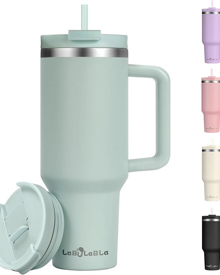 40oz Tumbler with Handle,Double Wall Vacuum Reusable Stainless Steel Insulated Water Bottle,With Leak Proof lid and Straw for Iced or Cold Beverages (Blue Haze)
