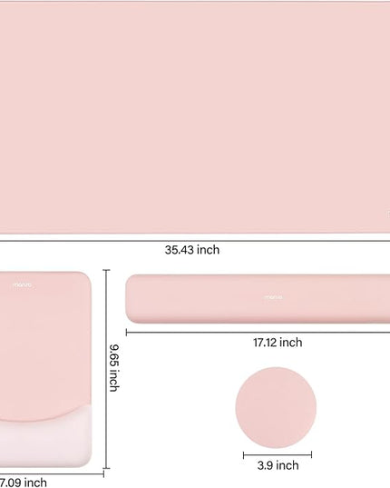 MOSISO Keyboard Mouse Pad Set, Large Gaming Mouse Pad&Rectangular Keyboard Wrist Rest&Mousepad with Wrist Rest&Coaster, Ergonomic Non-Slip&Easy Typing Pad with Curved Silicone Lining, Baby Pink