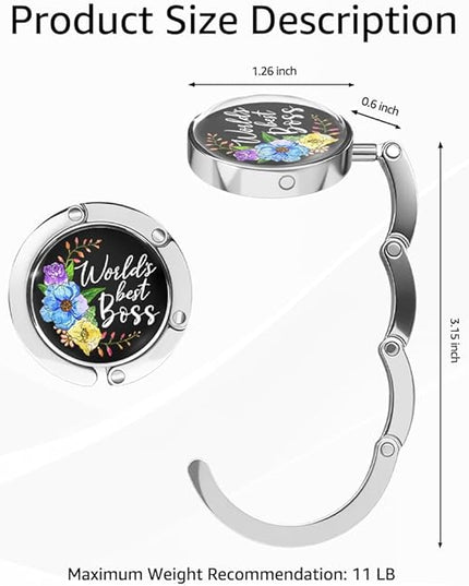 World's Best Boss Foldable Purse Hook, Boss Lady Portable Hook Handbag Desk Table Hanger, Thank You Retirement Gifts for Entrepreneur Lady, Christmas Birthday Gifts for Women Colleague Leader