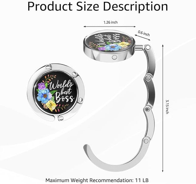 World's Best Boss Foldable Purse Hook, Boss Lady Portable Hook Handbag Desk Table Hanger, Thank You Retirement Gifts for Entrepreneur Lady, Christmas Birthday Gifts for Women Colleague Leader