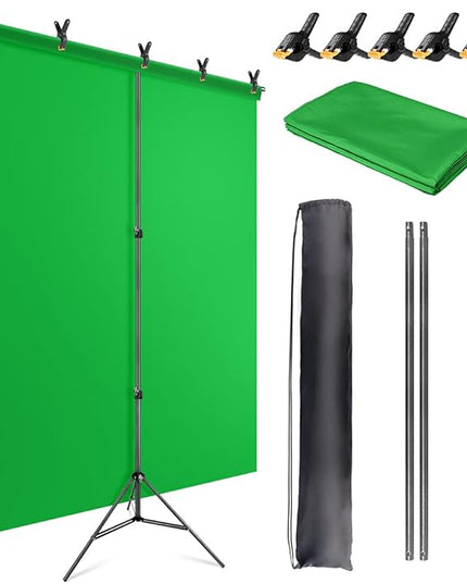 Green Screen Backdrop Kit with Stand, 5X6.5ft Portable Green Screen Backdrop with Stand kit, GreenScreen Background with Stand Carrying Bag Clamp for Streaming Video Zoom