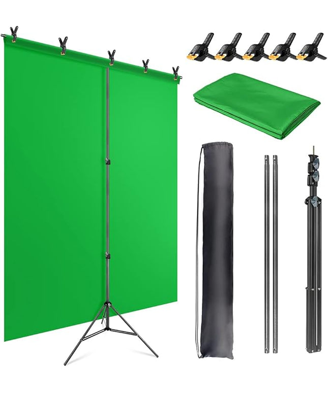 Green Screen Backdrop Kit with Stand, 5X6.5ft Portable Green Screen Backdrop with Stand kit, GreenScreen Background with Stand Carrying Bag Clamp for Streaming Video Zoom