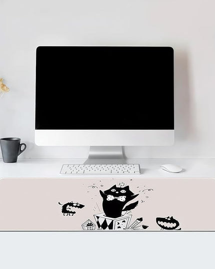 Large Mouse Pad for Desk, XXL Non-Slip Long Extended Gaming Mouse Mat Protector with Waterproof Rubber Base Stitched Edges for Office, Computer, Keyboard, Laptop and Home (Surprise Cat)