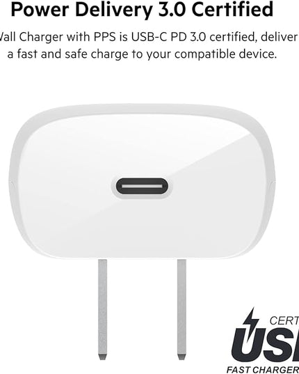 Belkin USB C Charger Block 30W, Fast Charging - iPhone 17, Air, Pro, Pro Max, Samsung Galaxy S25, iPad, AirPods, Apple Watch, Nintendo Switch 2 & More - White