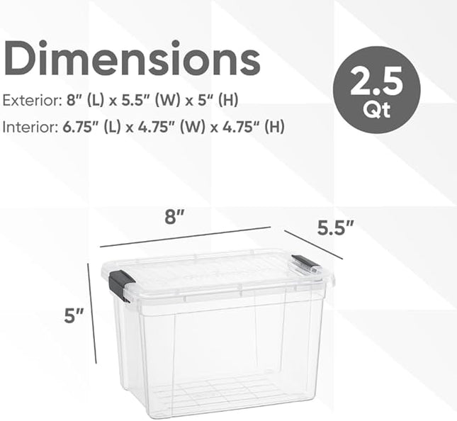 Superio Storage Bins with Lids- 6 Pack, 2.5 Qt Clear Boxes for Organizing, Stackable Plastic Containers- BPA Free, Non-Toxic, Odor Free, Organizer for Home, Office, Dorm
