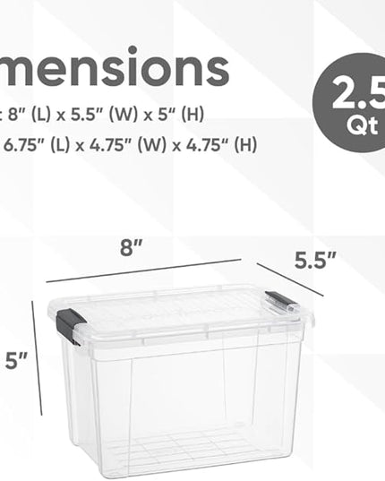 Superio Storage Bins with Lids- 8 Pack, 2.5 Qt Clear Boxes for Organizing, Stackable Plastic Containers- BPA Free, Non-Toxic, Odor Free, Organizer for Home, Office, Dorm