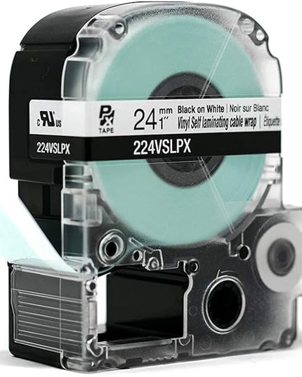 Epson LABELWORKS 224VSLPX Genuine Tape Cartridge - Black on White Flexible and Durable Vinyl Self Laminating Overwrap Industrial Label Maker Tape - 1" (24MM) Wide, 26.2 ft