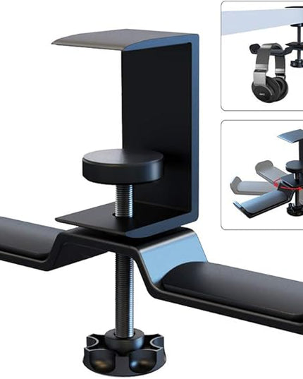 6amLifestyle Dual Rotatable Headphone Stand Hanger Under Desk Clamp Headset Holder Aluminum Load up to 11lb Headset Stand Hanger Compatible with Universal Headphones, Black 6A-13BK