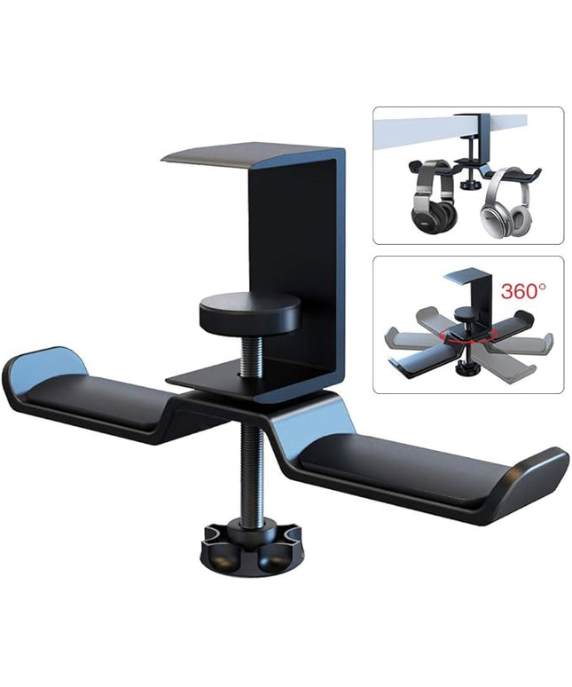 6amLifestyle Dual Rotatable Headphone Stand Hanger Under Desk Clamp Headset Holder Aluminum Load up to 11lb Headset Stand Hanger Compatible with Universal Headphones, Black 6A-13BK