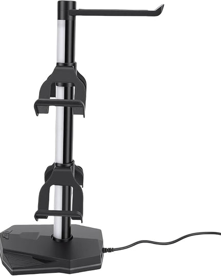 Jiawu Gaming Headphone Stand, RGB Headphone Stand with 2 USB & 1 Type C Port, Controller Holder Rack, Headset Holder Hanger, Computer Game Accessory for Desktop