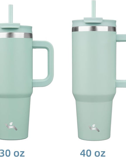 40 oz Tumbler with Handle and 2 Straws,2 in 1 Lid Insulated Water Bottle Stainless Steel Travel Coffee Mug,Retro Green
