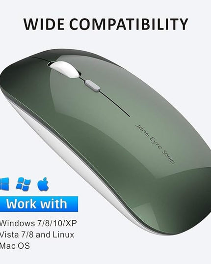 Uciefy Q5 Slim Rechargeable Wireless Mouse, 2.4G Portable Optical Silent Ultra Thin Wireless Computer Mouse with USB Receiver and Type C Adapter, Compatible with PC, Laptop, Desktop (Blackish Green)