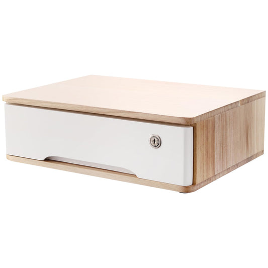 iSamLam Wood Desk Organizer with Drawers, Lockable Desktop Countertop Storage Cabinet for Home Office Supplies File Tabletop Organizing Unit (Wood)