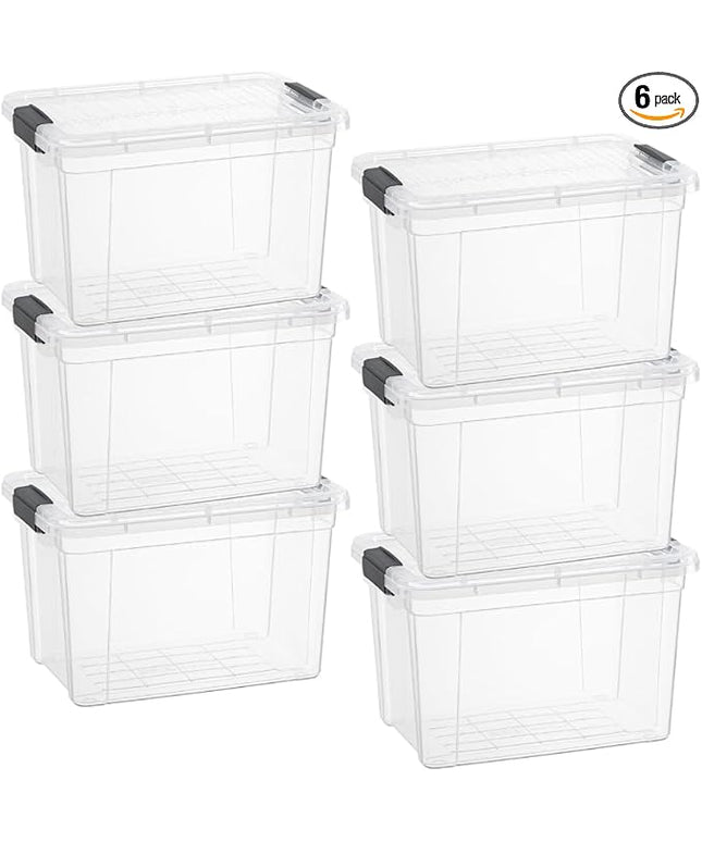 Superio Storage Bins with Lids- 6 Pack, 2.5 Qt Clear Boxes for Organizing, Stackable Plastic Containers- BPA Free, Non-Toxic, Odor Free, Organizer for Home, Office, Dorm