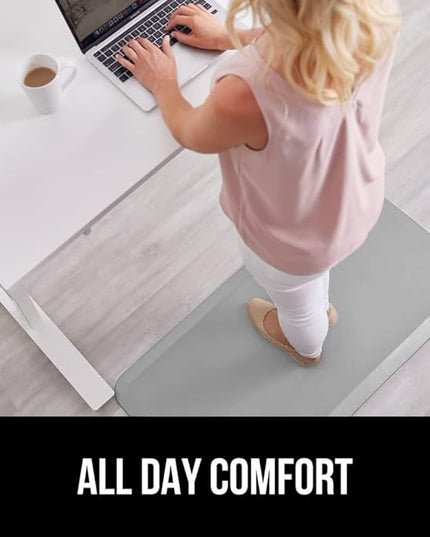 GORILLA GRIP Comfortable Cushioned Kitchen Mats for Floor, 48x20, Waterproof and Stain Resistant Soft Top, 3/4 Inch Thick Ergonomic Standing Desk Anti Fatigue Mat, Foam Supports Feet, Light Gray