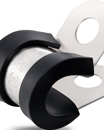 OURU 100PCS Cable Clamps 5/16 Inch 304 Stainless Steel Cable Clamps Rubber Coated Cushioned Insulated Cable Clamp,Automotive Wire Clamps,Pipe Clamps,Metal Clamp for Tube,Wire Cord Installation(8mm)