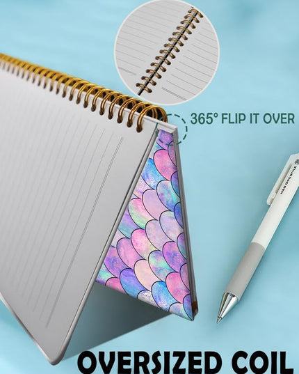Spiral Journal Notebook for Women,A5 College Ruled Notebooks 6"x 8.4", 120 Pages (60 Sheets) Lined Journal with Premium Thick Paper,Perfect for School Office Home(Mermaid Fish Scale)