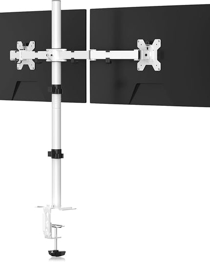 Suptek Dual LED LCD Monitor Stand up Desk Mount Extra Tall 31.5" Pole Heavy Duty Fully Adjustable Stand for 2 / Two Screens up to 27 inch,White (MD6842W)