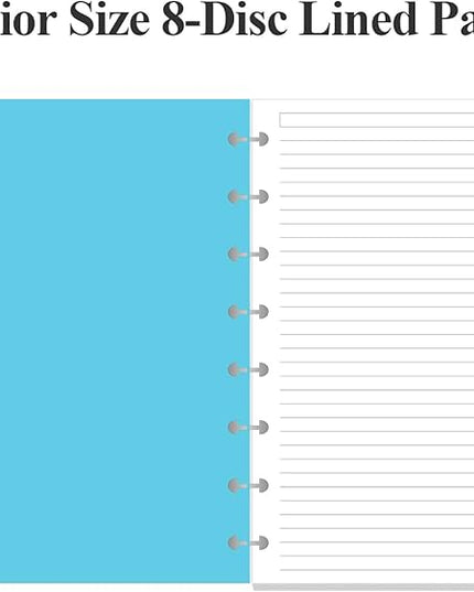 Junior Size Lined Paper Refills - 100 Sheets/200 Pages 8-Disc Refill Paper, 5 Colorful Sheets Dividers, 5.8" x 8.5"
