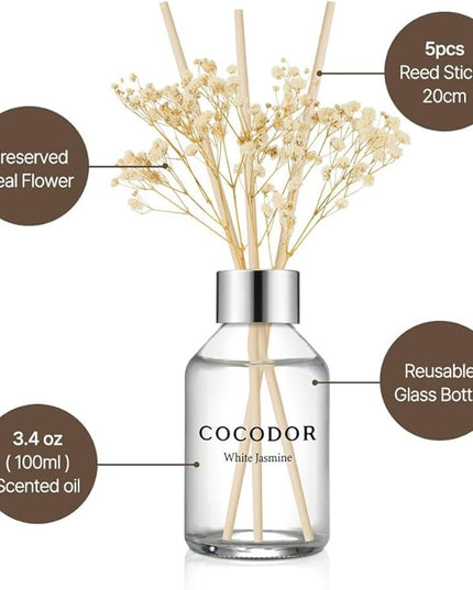 COCODOR Flower Reed Diffuser Set / 3.4oz / April Breeze/Scent Diffuser with Sticks Home Fragrance Reed Diffuser for Bathroom Shelf Decor