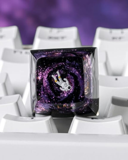 Purple Galaxy Swirl Astronaut Artisan Keycap R1 SA Profile Custom 1U ESC Astronauts Keycaps Handmade Gaming Resin Key Cap Cherry MX Switch Compatible Mechanical Keyboard Gift for Space Lover