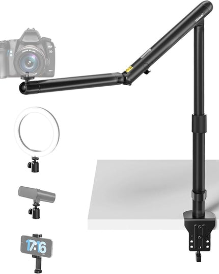 Viozon Overhead Camera Mount, Overhead Phone Stand, Flexible Aluminum Alloy Spring Arm with 360° Ball Head,1/4"&3/8" Interface for DSLR Camera/Rrojector/Microphone/Ring Light/Webcam/Phone